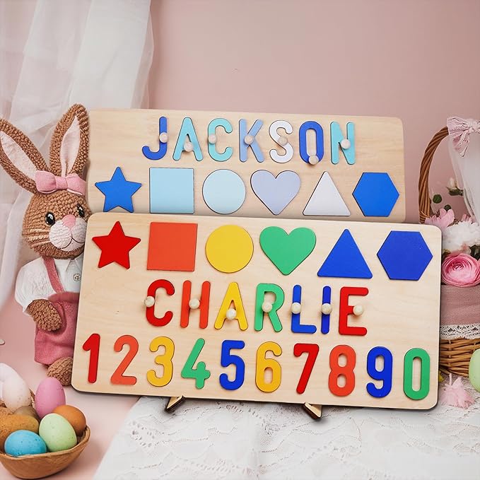 Name Puzzle for Kids Personalized, Custom Baby First Birthday Easter Gift, Montessori Learning Toddler Toy for Boy Girl, Alphabet Puzzle