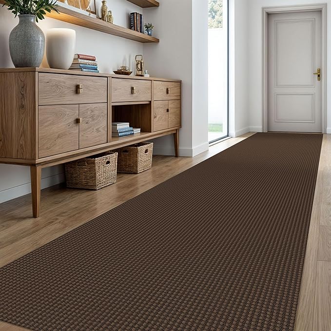 KOZYFLY Extra Long Runners for Hallways 3x18 ft Washable Kitchen Runner Non Slip Rubber Backed Hallway Rug Cotton Entryway Runner Rug Floor Carpet for Indoor Hall, Kitchen, Stair, Reddish Brown/Coffee