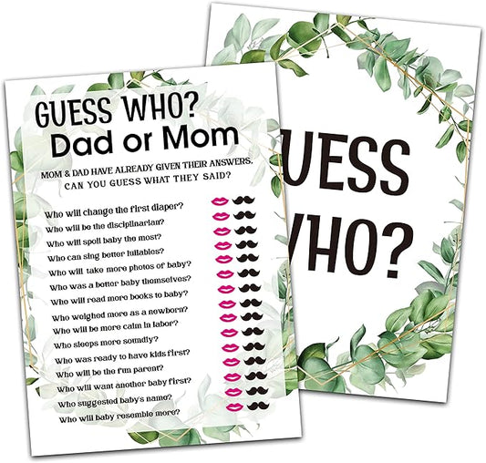 Baby Shower Game Cards, Guessing Who Dad or Mom Game, Tropical Jungle Theme Party Cards for Gender Neutral Boys or Girls, Set of 30 Cards(Green007)