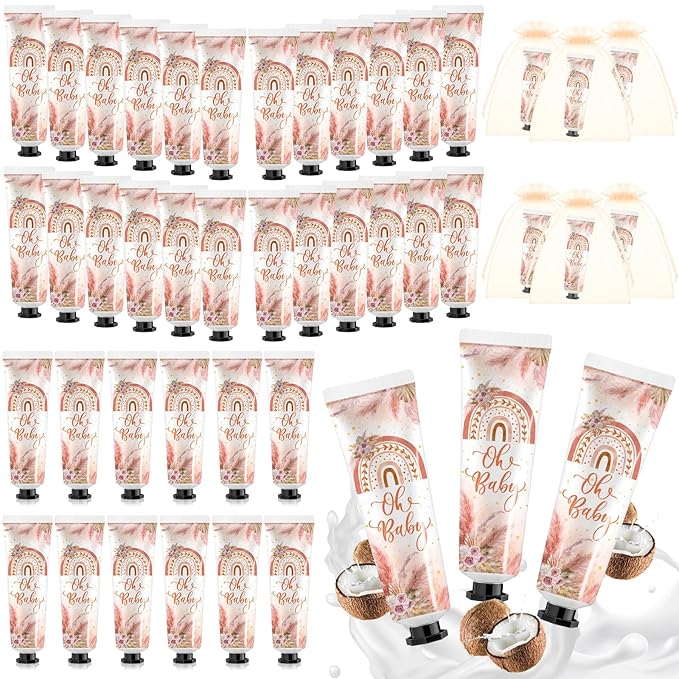 48 Sets Baby Shower Hand Cream Bulk Boho Baby Shower Favors Bridal Thank You Hand Cream for Guests Travel Size Lotion with Organza Bags
