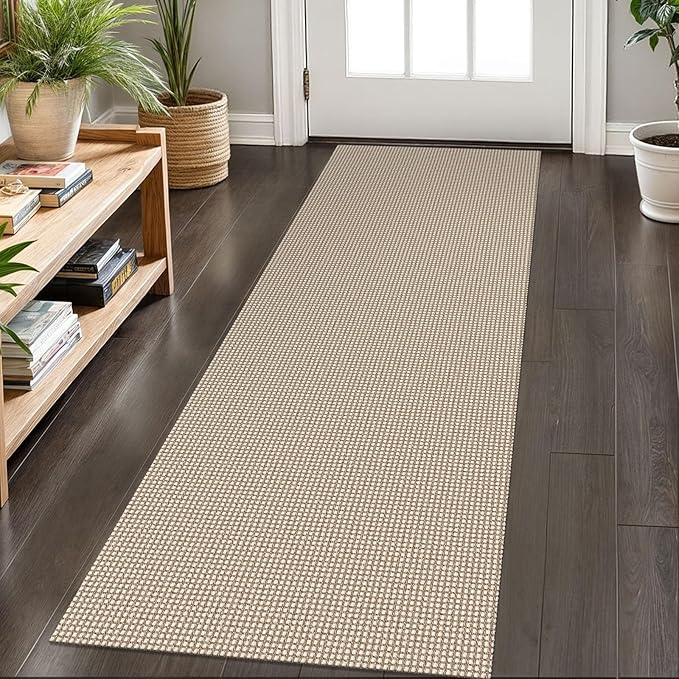 KOZYFLY Runners for Hallways 2x6 ft Washable Kitchen Runner Non Slip Rubber Backed Hall Runners Cotton Entryway Runner Rugs Floor Carpet for Indoor Backdoor Bedroom Kitchen, Ivory/Khaki
