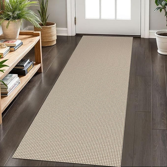 KOZYFLY Runners for Hallways 2x6 ft Washable Kitchen Runner Non Slip Rubber Backed Hall Runners Cotton Entryway Runner Rugs Floor Carpet for Indoor Backdoor Bedroom Kitchen, Ivory/Khaki