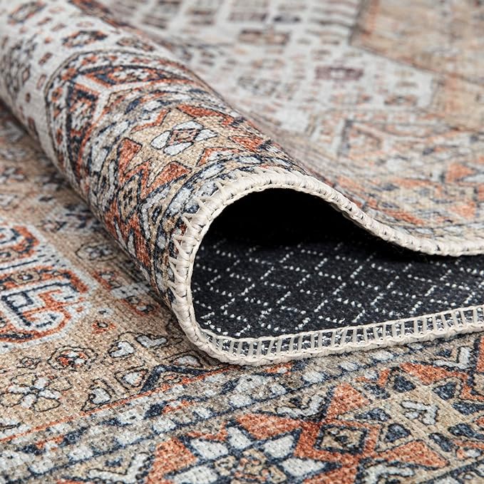 Bloom Rugs Washable Non-Slip 12 ft Runner - Sand/Orange/Purple Traditional Medallion Runner for Entryway, Hallway, Bathroom, and Kitchen - Exact Size: 2.5' x 12'