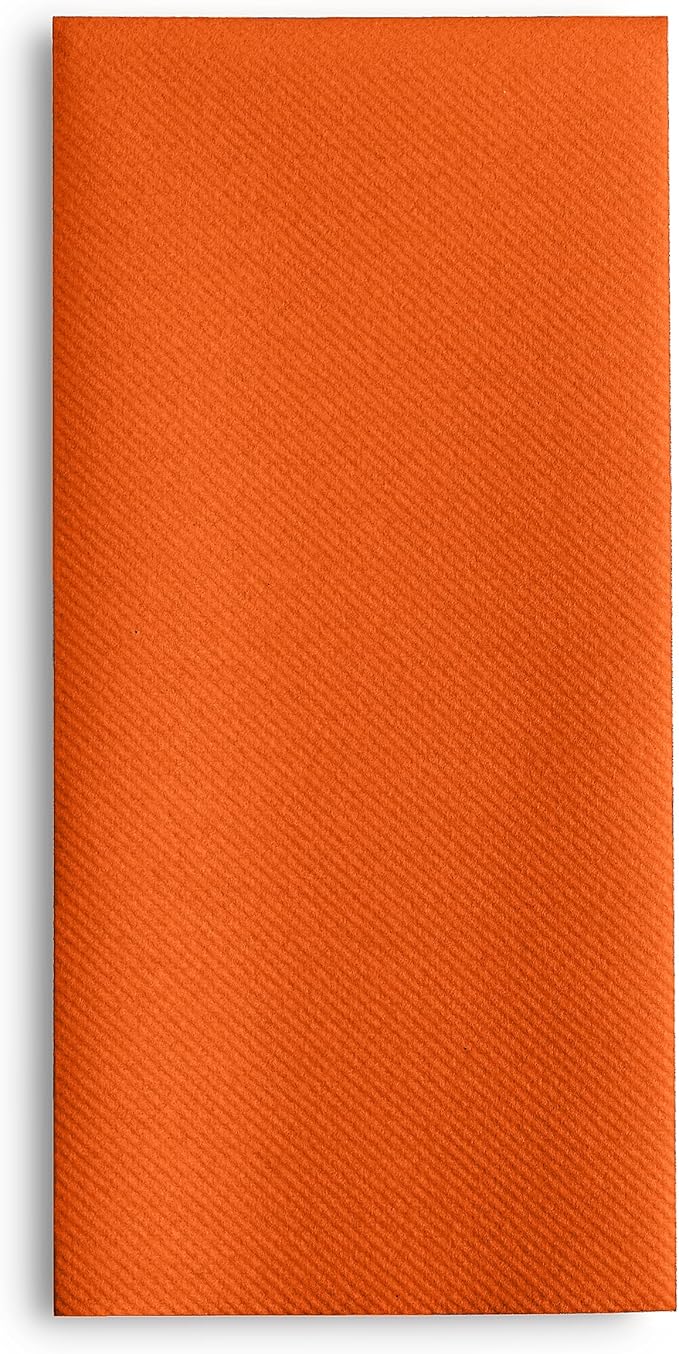 Linen-Feel Orange Paper Napkins - Decortive Cloth-Like Disposable Dinner Napkins - Soft And Absorbent Napkins for Thanksgiving, Party, Wedding, Bathroom Or Any Occasion. (Pack of 100)