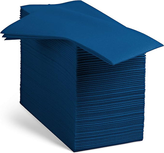 100 Linen-Feel Blue Paper Napkins - Decorative Cloth-Like Blue Dinner Napkins - Soft And Absorbent. For Kitchen, Party, Wedding, Bathroom Or Any Occasion