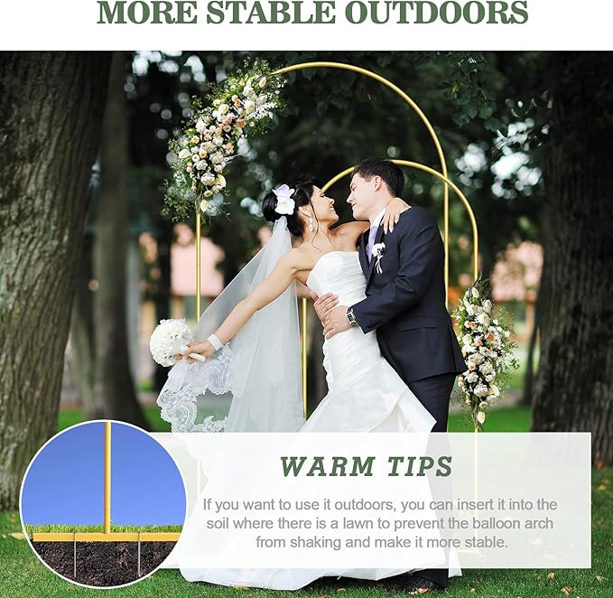 Wedding Arch Backdrop Stand Set of 2 (7.3FT/6FT), Gold Metal Arch Backdrop Stand,Balloon Arch Stand for Wedding Ceremony Baby Shower Outdoor Indoor Birthday Party Graduation Decoration,Gold