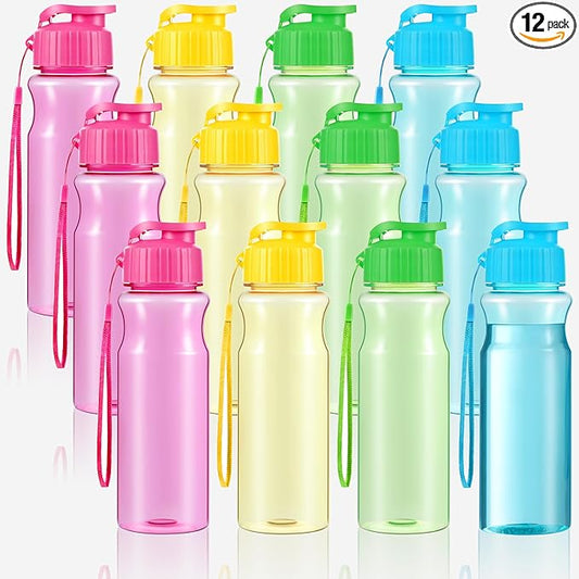 Olgaa 12 Pcs Water Bottles Bulk 17 oz Reusable Leak Portable Plastic Sports Drink Water Bottles with Handle Strap for Cycling Camping Hiking Gym Yoga (Colorful 01)