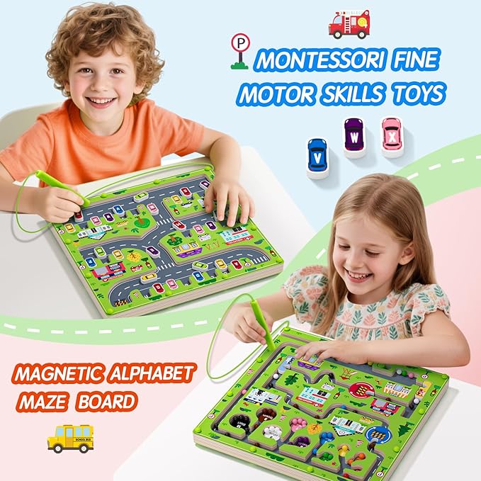 2 in 1 Magnetic Color and Number Maze Magnet Alphabet Counting Double Sided Board Wood Puzzle Fine Motor Skills Montessori Preschool Toys Gifts for Boys and Girls 3-5 Age