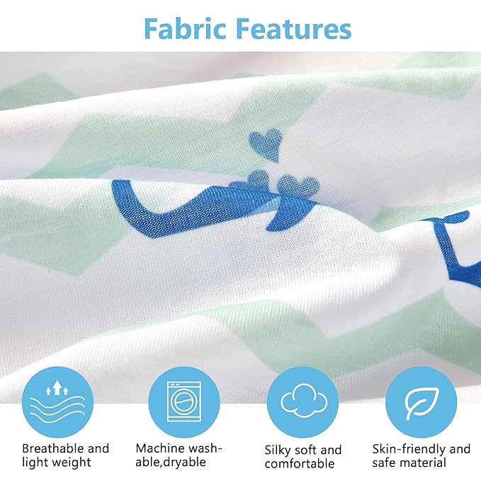 TILLYOU Baby Crib Sheets for Boys Girls, Super Soft Toddler Bed Sheets, 2 Pack Sheets for Standard Crib Mattress 28x52in, Navy Whale and Light Green