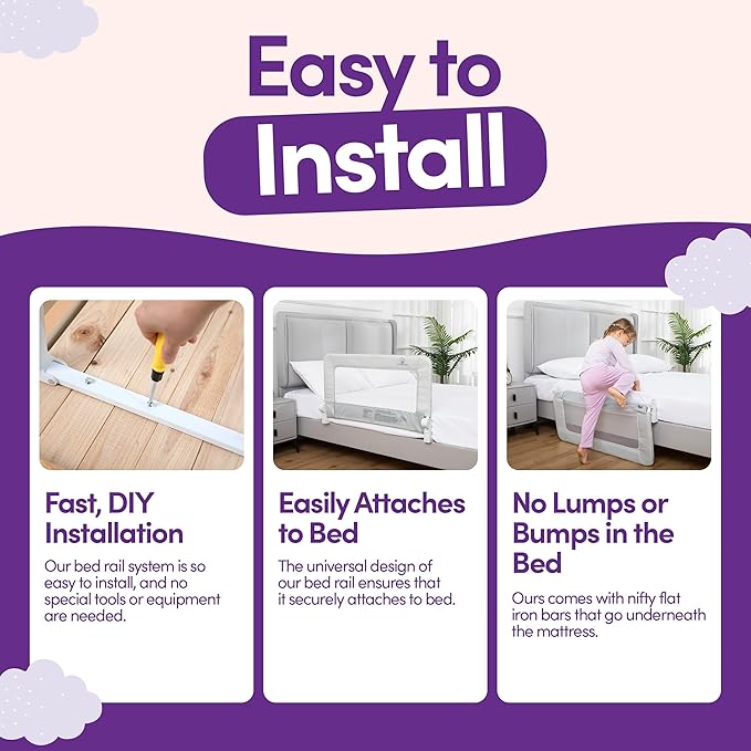 ComfyBumpy 2-Pack Bed Rail for Toddlers 35.5" L x 19.5" H | Toddler Bed Rails for Twin, Full & Toddler Mattress Size | Swing Down Rail Guard | Mattress Side Rail for Kids | Gray