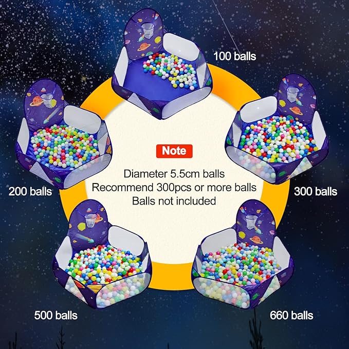 Kids Ball Pit, Pop Up Children Play Tent, Toddler Ball Pool Baby Crawl Playpen with Basketball Hoop, Portable Toys for Girls Boys, 4 ft / 120 cm, Balls Not Included, Spaceship