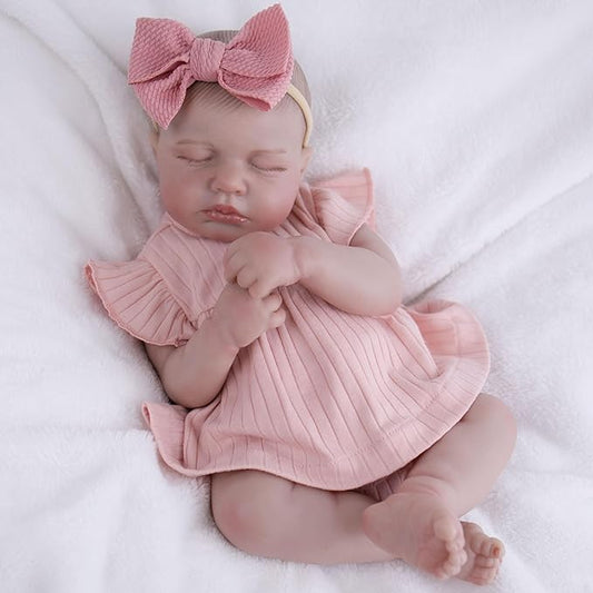 Realistic Baby Doll, 20-Inch Reborn Baby Dolls Soft Cloth Body Newborn Dolls That Look Real, Lovely & Pretty Lifelike Doll with Pink Dress and Toy Accessories for Kids Age 3+