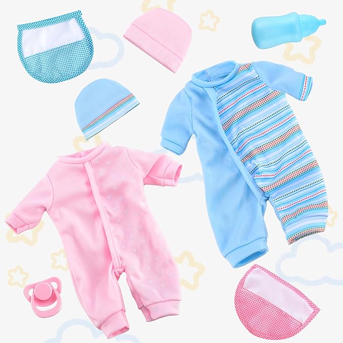 Toy Choi's Twin Baby Dolls - 12 inch Two Soft Black Body Babydoll with Rompers, Hat and Pacifier, Doll Bibs, Dolls Play Set for 2 3 4 5 Year Old Boys and Girls Gift