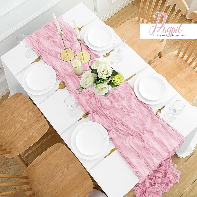 12Pack Pink Table Runner 35 x 120 inch Cheesecloth Table Runner 10FT Boho Table Runners Rustic Gauze Cheese Cloth Table Runners for Party Wedding Birthday Dining Bridal Shower Baby Shower Decor
