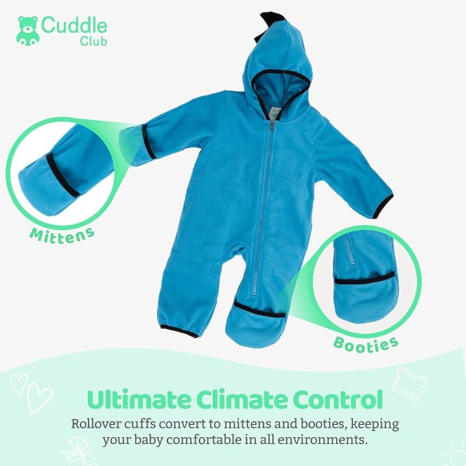 Cuddle Club Fleece Baby Bunting Bodysuit with Hood, Convertible Mittens & Booties, Car Seat Friendly, Soft & Warm, Easy Zip