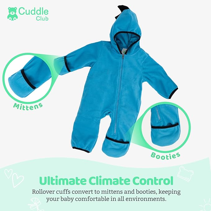 Cuddle Club Fleece Baby Bunting Bodysuit with Hood, Convertible Mittens & Booties, Car Seat Friendly, Soft & Warm, Easy Zip