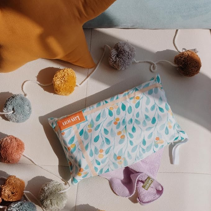 Lavien Home 12 Pack Rayon from Bamboo Washcloths with Multi-Purpose Clutch Bag, Ultra-Soft Absorbent Towels for Face, Body, Shower, Make-Up, Baby, and More - Cloud Touch 10"x10" (Lilac)