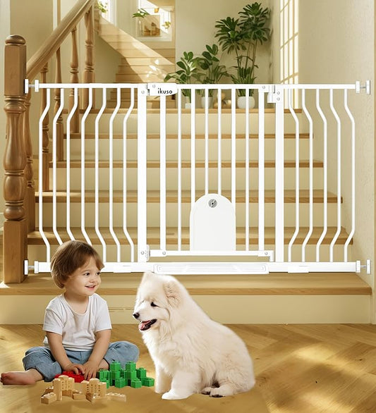 30"- 63" Extra Wide Baby Gate with Cat Door, 30.5" Tall, No-Drill Pressure Mount, Includes 3 Extensions, Pet & Toddler Safety Gate for Kitchens, Stairs, and Doorways