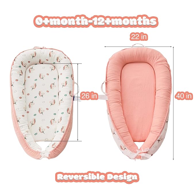 Premium Muslin Baby Lounger - Foldable, Adjustable & Breathable Infant Seat for 0-24 Months, Portable Travel Design with Mesh Liner, Soft & Cozy for Home & On-The-Go