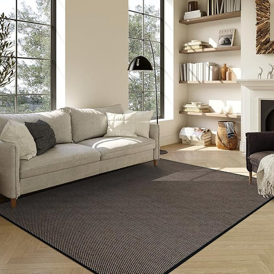 Wonnitar Farmhouse 5x8 Area Rugs for Living Room, Washable Dining Room Rug, Neutral Braided Rubber Backed Mat Woven Absorbent Floor Carpet for Bedroom Kitchen Entry Home Office(Black,5'x8')