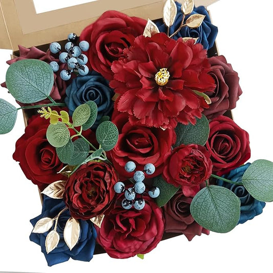RICHMYC Artificial Flowers Burgundy Wedding Silk Fall Flowers with Stems Fake Cake Flowers for Wedding Bouquets Centerpieces Baby Shower Fall Decor
