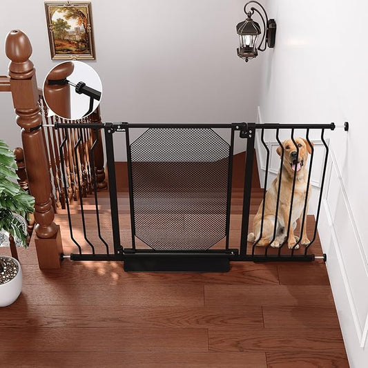 29.5"-48" Metal Mesh Baby Gate for Stairs & Doorways - Easy Install 30.5" Tall, Auto Close, Pressure Mounted, No Drilling - Stylish Safety Gate for Kids, Door Gate for Pets, Black