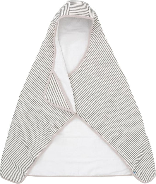 Little Unicorn Premium Hooded Bath Towel| Absorbent Cotton & Terry Blend | Larger Size, 1-6 Years (Grey Stripe)