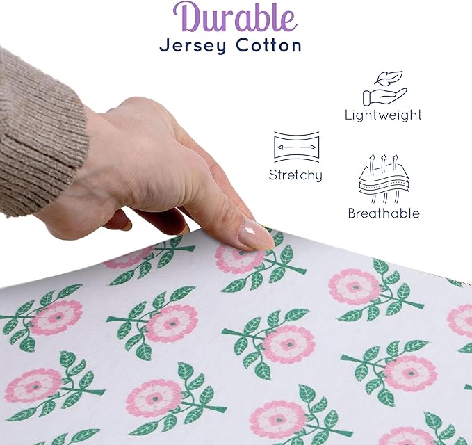 GROW WILD Crib Sheets 3 Pack - Soft & Stretchy Jersey Cotton Fitted Baby Crib Sheets for Girls, Cute Toddler Bed Sheets for Baby Girl (Hearts & Flowers)