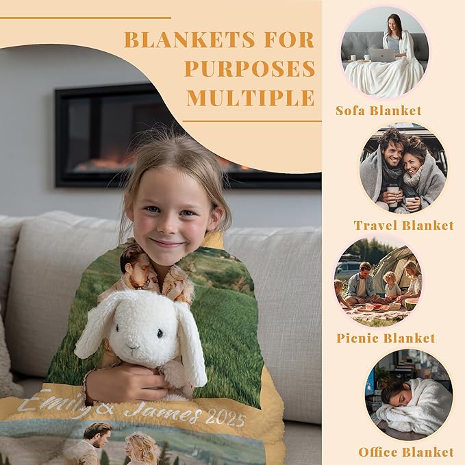 Custom Personalized 9 Photo Collage Blanket Thow Gifts with Text, Customized Pictures Blankets Gift for Christmas Birthday Thanksgiving Adults Kids Dad Mom Girlfriend Boyfriend (2 Grid Text)