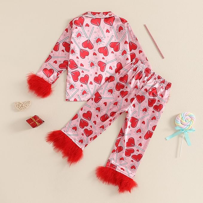 Toddler Kids Baby Girl Solid Pjs Ruffle Long Sleeve Button Shirt Top and Pants Cotton 2Piece Pajamas Set