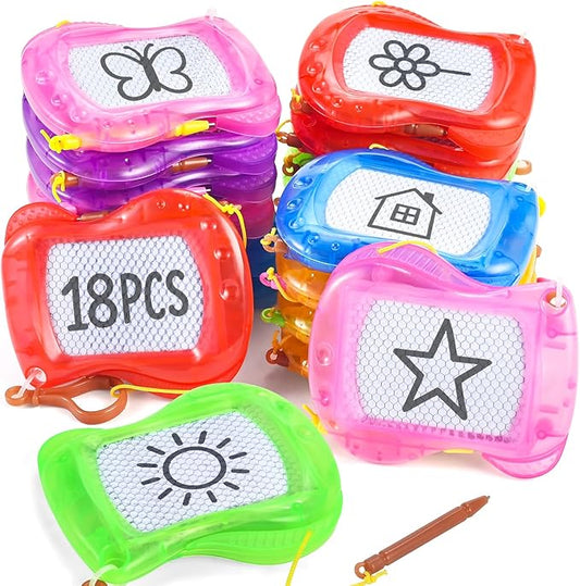 GOLDGE 18 Pcs Mini Magnetic Drawing Board for Kids (6 Colors) – Portable Doodle Sketch & Writing Pad with Erasable Surface, Fun Backpack Keychain Clip Art Toy, Birthday Party Favors for Boys Girls