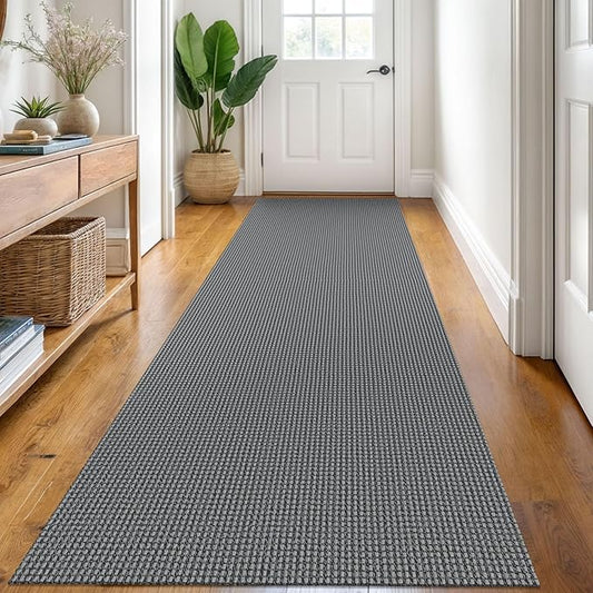 KOZYFLY Runners for Hallways 3x8 ft Washable Kitchen Runner Non Slip Rubber Backed Hall Runners Cotton Entryway Runner Rugs Floor Carpet for Indoor Backdoor Bedroom Kitchen, Grey/Dark Grey
