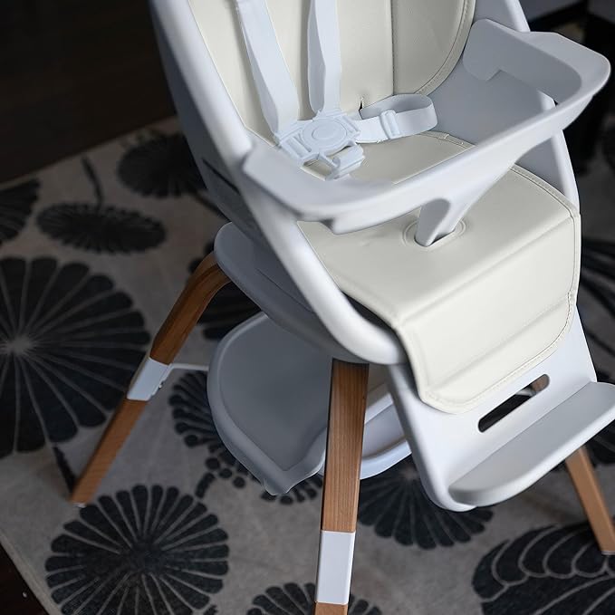 Turn-A-Tot High Chair for Babies and Toddlers, 2 in 1 Wooden Portable Baby Feeder or Adjustable Child's Seat with 360 Degree Swivel, Removable Tray, and Pad (Cream)