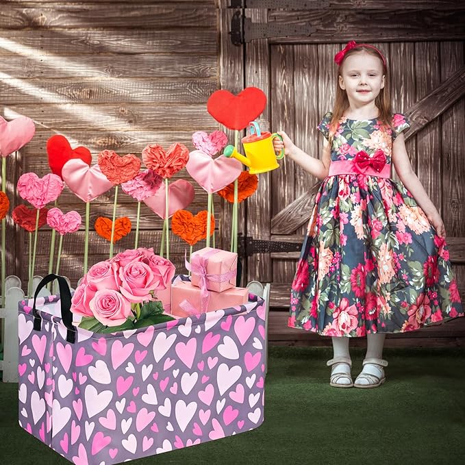 Rectangle Heart Partten Kids Gift Storage Basket Home Shelf Storage Basket Organizer Box Clothes Laundry Hamper Toys Nursery Basket Baby Laundry Basket with Handles