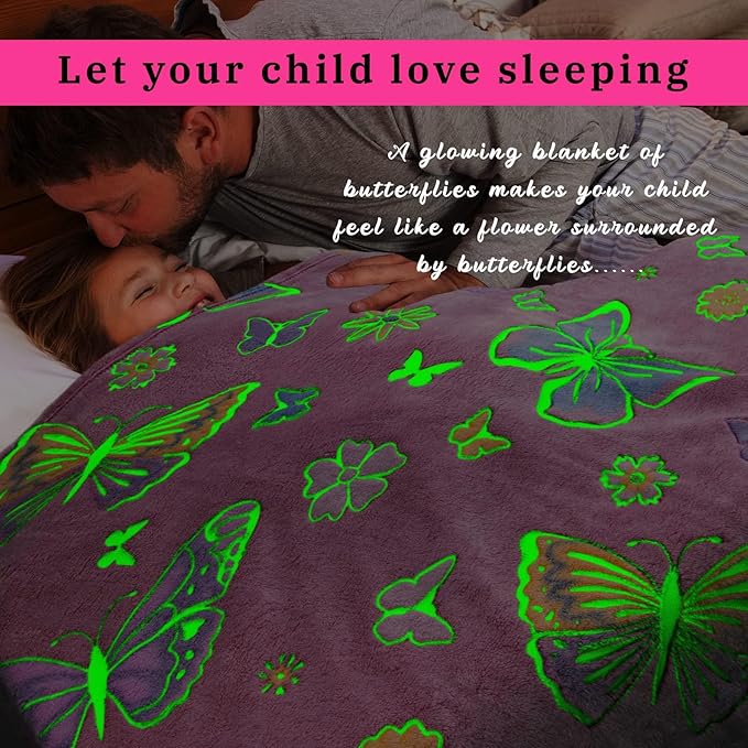 Glow in The Dark Blanket for Kids Girls, Fuzzy Cozy Warm Soft Throw Blanket for Couch Bed Sofa, Girl Toys Butterfly Blankets for Teens Grandkids Unique Birthday Gifts 60"×80"