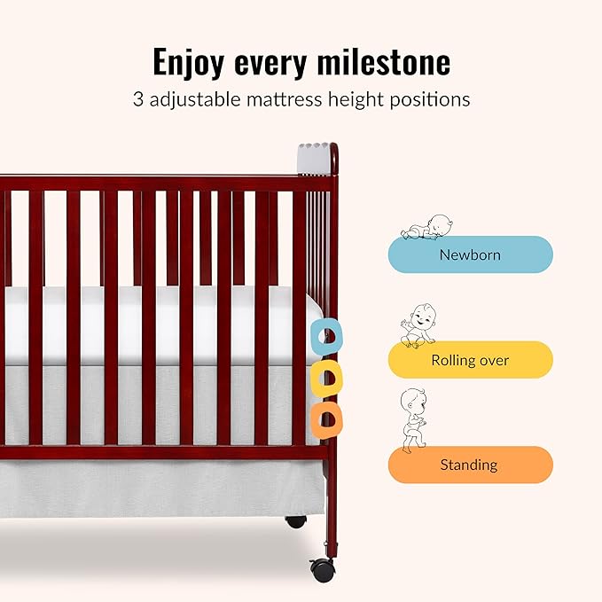 Dream On Me Carson Classic 3-in-1 Convertible Full-Size Baby Crib in Cherry, GreenGuard Gold & JPMA, 4 Mattress Heights, Converts to Day & Toddler Bed, Locking Wheels, Classic Nursery Design