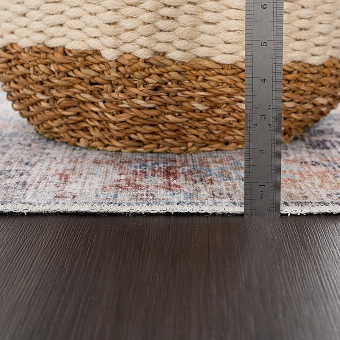 Bloom Rugs Caria Washable Non-Slip 10 ft Runner - Ocean Blue/Brick Traditional Runner for Entryway, Hallway, Bathroom, and Kitchen - Exact Size: 2'6" x 10'