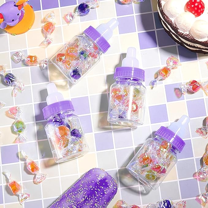 36 Pcs 3.5 Inch Mini Plastic Baby Bottle for Shower Favor - Clear Candy Box Feeding Bottle Decor Gift (Purple)