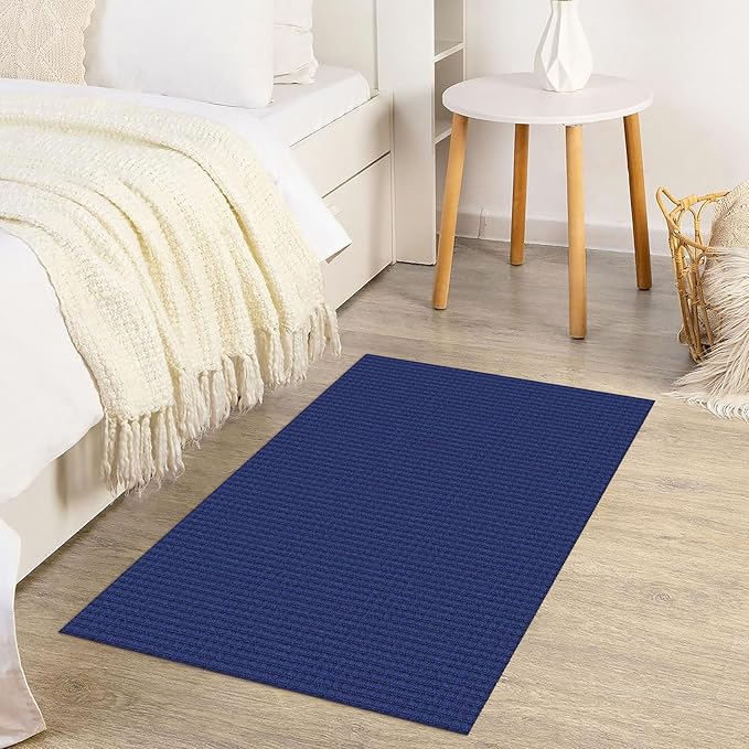 KOZYFLY Indoor Door Mat 2x3 ft Small Area Rugs Washable Front Door Mat Non Slip Rubber Backed Entryway Rug Cotton Entrance Doormat for Front Porch Bathroom Kitchen Bedroom, Royal Blue/Navy