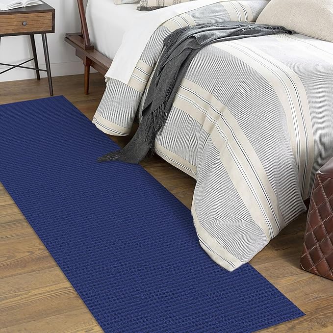 KOZYFLY Runners for Hallways 2x7 ft Washable Kitchen Runner Non Slip Rubber Backed Hall Runners Cotton Entryway Runner Rugs Floor Carpet for Indoor Backdoor Bedroom Kitchen, Royal Blue/Navy