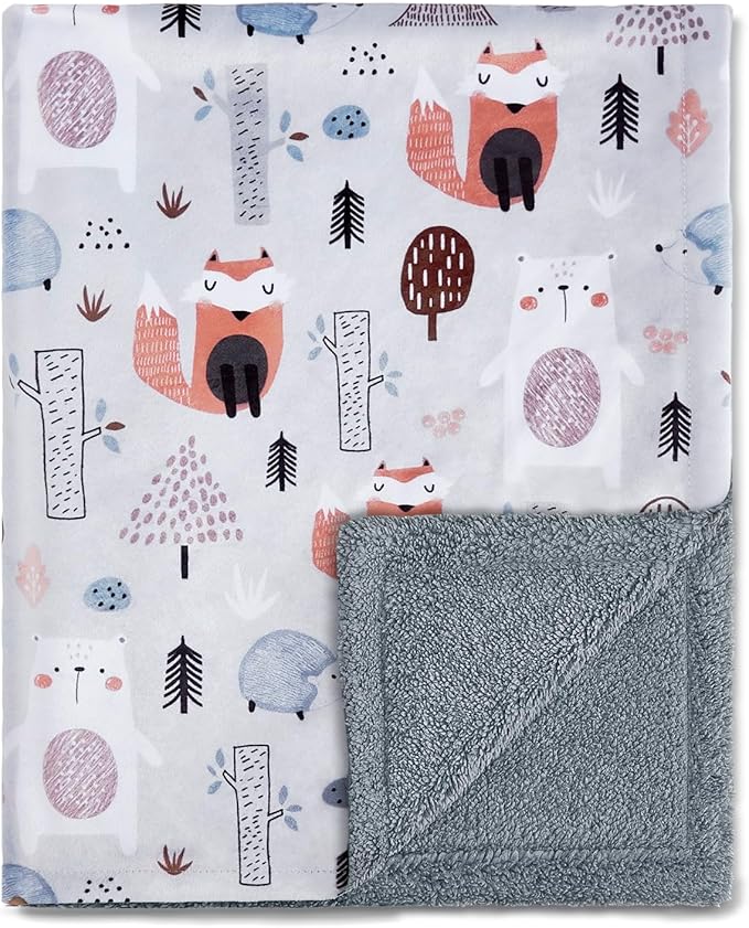 QSTEHEML Baby Blankets for Boys,Super Soft Double Layer Sherpa Blanket Neutral,Baby Gifts Plush Mink Blanket with Furry Binding and Back,Newborn Blankets for Crib(Fox,30 * 40inch)