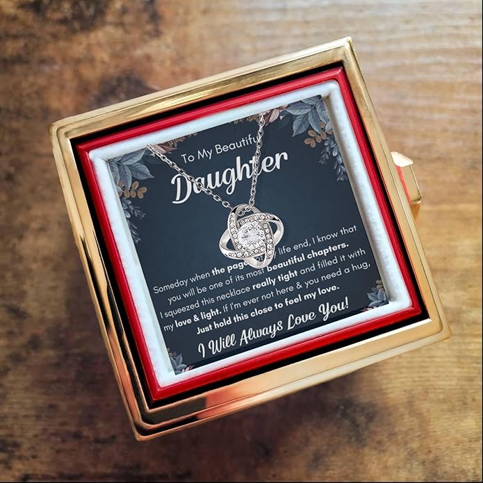To My Beautiful Daughter Necklace from Mom & Dad | Cubic Zirconia Pendant with Heartfelt Message Card & Gift Box | Daughter Birthday, Graduation, Christmas Jewelry Gift from Parents
