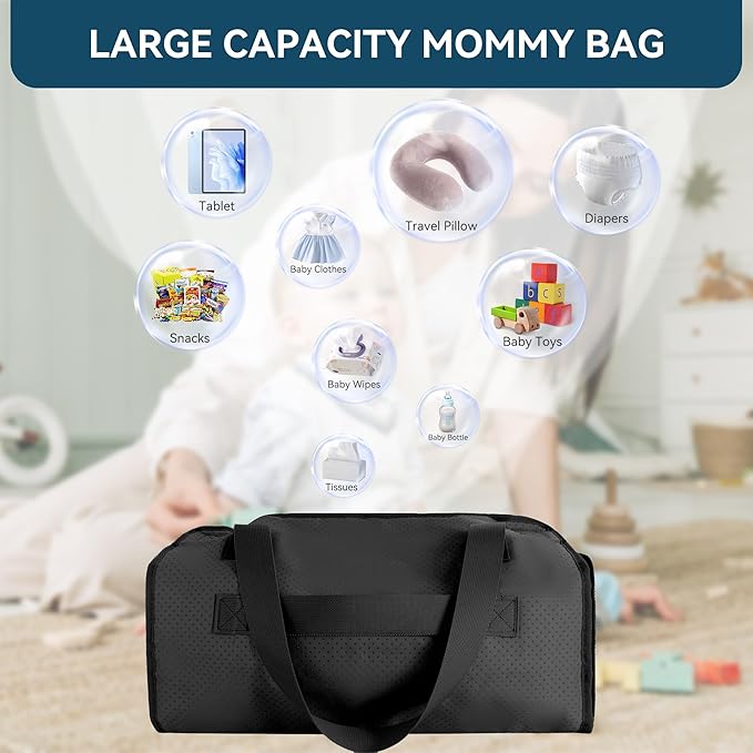 Toddler Airplane Bed & Travel Bag 2 in 1, Portable Airplane Seat Extender for Kids, Adjustable Footrest Baby Airplane Travel Essentials, Carry On Gym Weekender Bag for Mommy (Black)