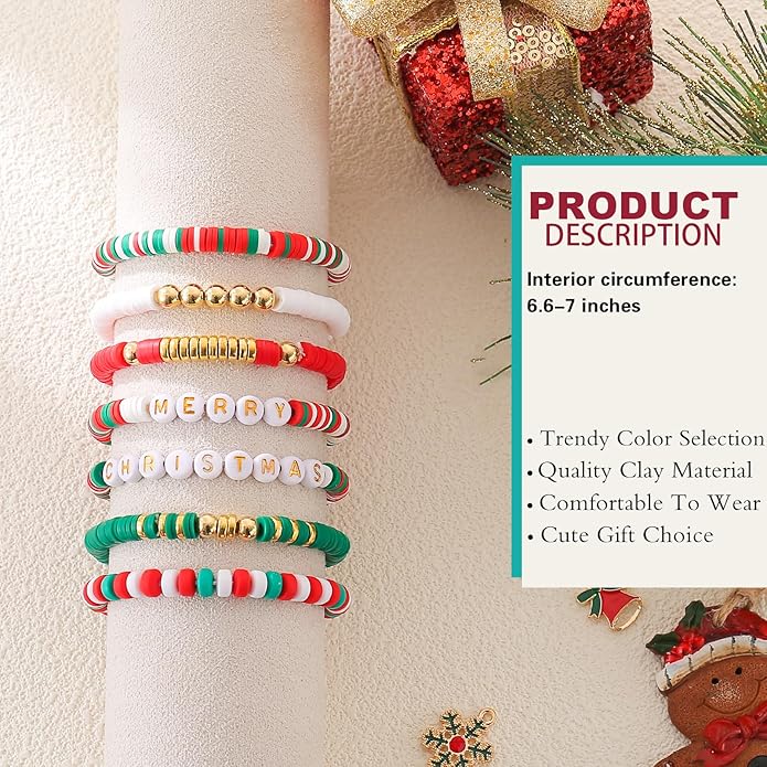 Friendship Bracelets Trendy Heishi Clay Bead Bracelets Stack Gold Beaded Stretch Bracelets for Women Boho Stackable Bracelets Bulk Cute Preppy Jewelry