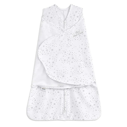HALO 100% Cotton Sleepsack Swaddle, 3-Way Adjustable Wearable Blanket, TOG 1.5, Midnight Moons Grey, Small, 3-6 Months