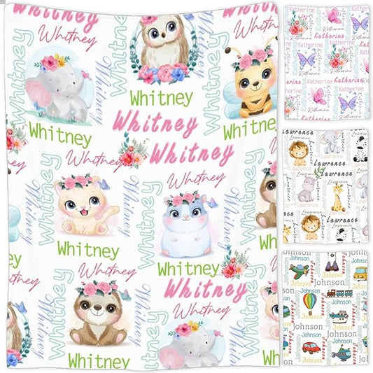 Personalized Baby Blanket for Girls and Boys,Super Soft Custom Baby Blanket with Name,Customized Swaddle Blankets Throw for Newborn,Infant,Toddlers