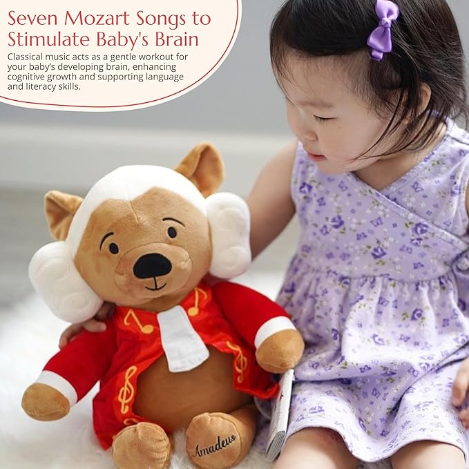 Amadeus Mozart Plush Bear – Plays 40 Mins of Classical Music, Educational & Soothing Interactive Teddy Bear for Babies & Toddlers, Perfect