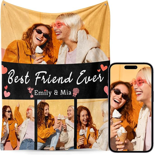 Custom Personalized 9 Photo Collage Blanket Thow Gifts with Text, Customized Pictures Blankets Gift for Christmas Birthday Thanksgiving Adults Kids Dad Mom Girlfriend Boyfriend (4 Friendship)
