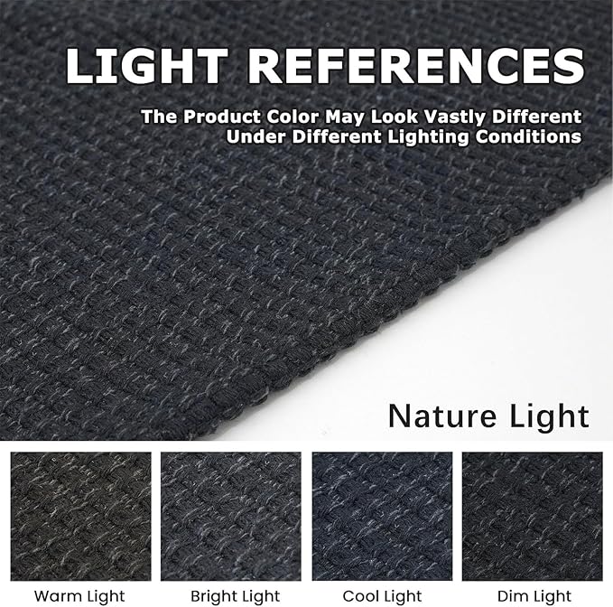 KOZYFLY Washable Area Rug 4x6 ft Non Slip Rubber Backed Living Room Rugs Braided Woven Cotton Kitchen Rugs Indoor Entryway Rug Floor Carpet for Dining Living Room Bedroom, Black/Dark Grey