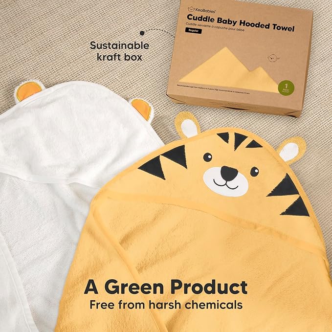 KeaBabies Hooded Baby Towel for Newborn - Viscose Derived from Bamboo Large Baby Bath Towels with Hood for Boys, Girls, Toddler, Extra Absorbent & Soft Newborn Bath Essentials (Tiger)